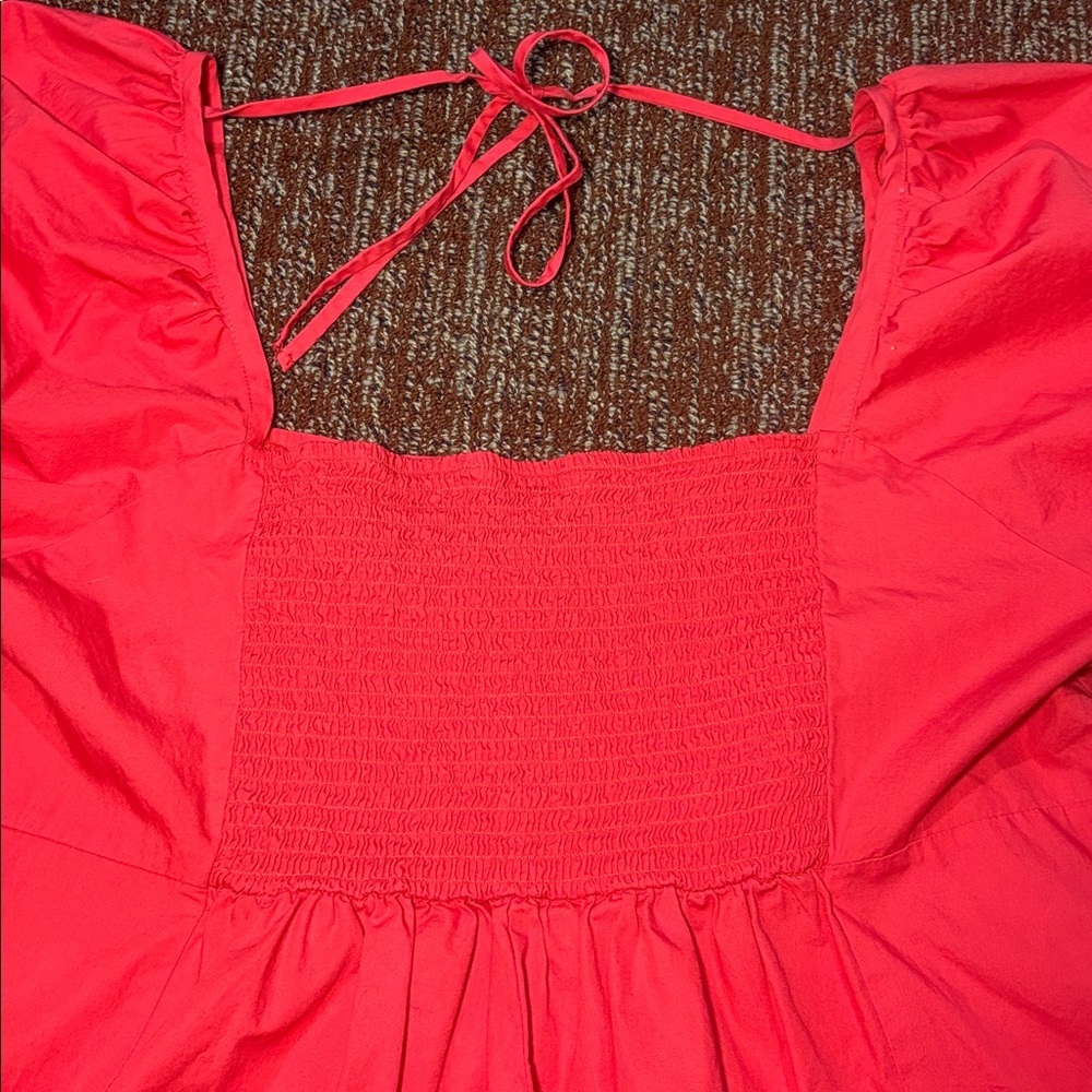 Draper James Pink Mini Dress puff sleeve square neck smocked back with pockets - Picture 6 of 14